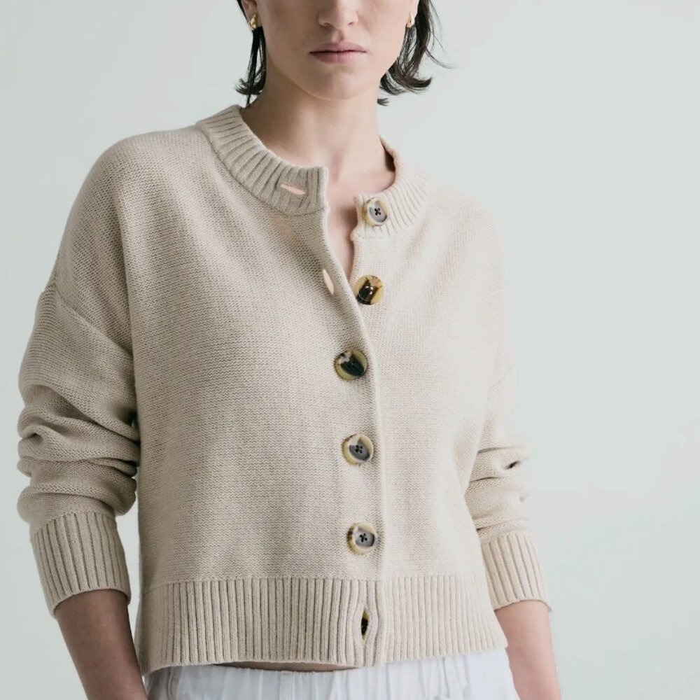 Quince 100% Organic Cotton Cropped Cardigan Size M